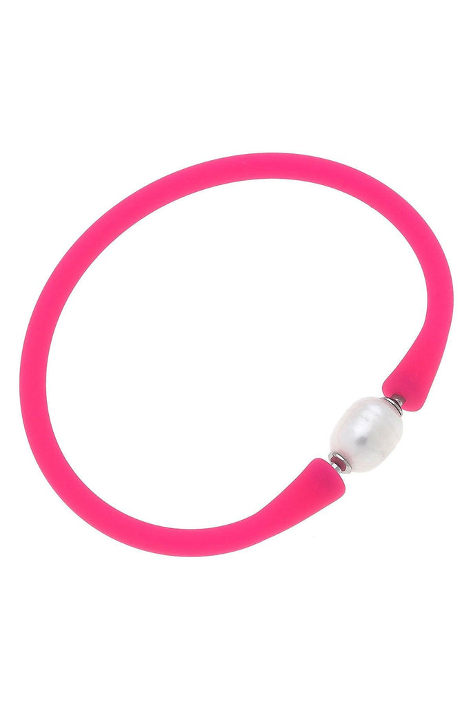 Bali Freshwater Pearl Silicone Bracelet in Neon Pink - Canvas Style
