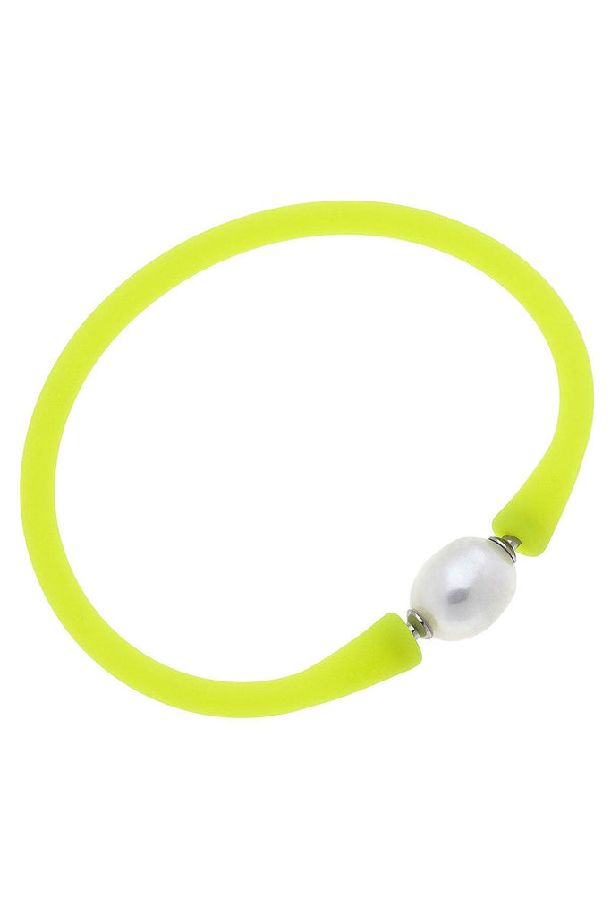 Bali Freshwater Pearl Silicone Bracelet in Neon Yellow - Canvas Style
