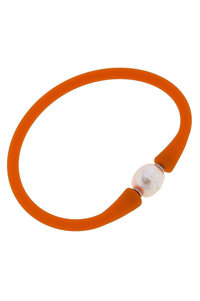 Bali Freshwater Pearl Silicone Bracelet in Orange - Canvas Style