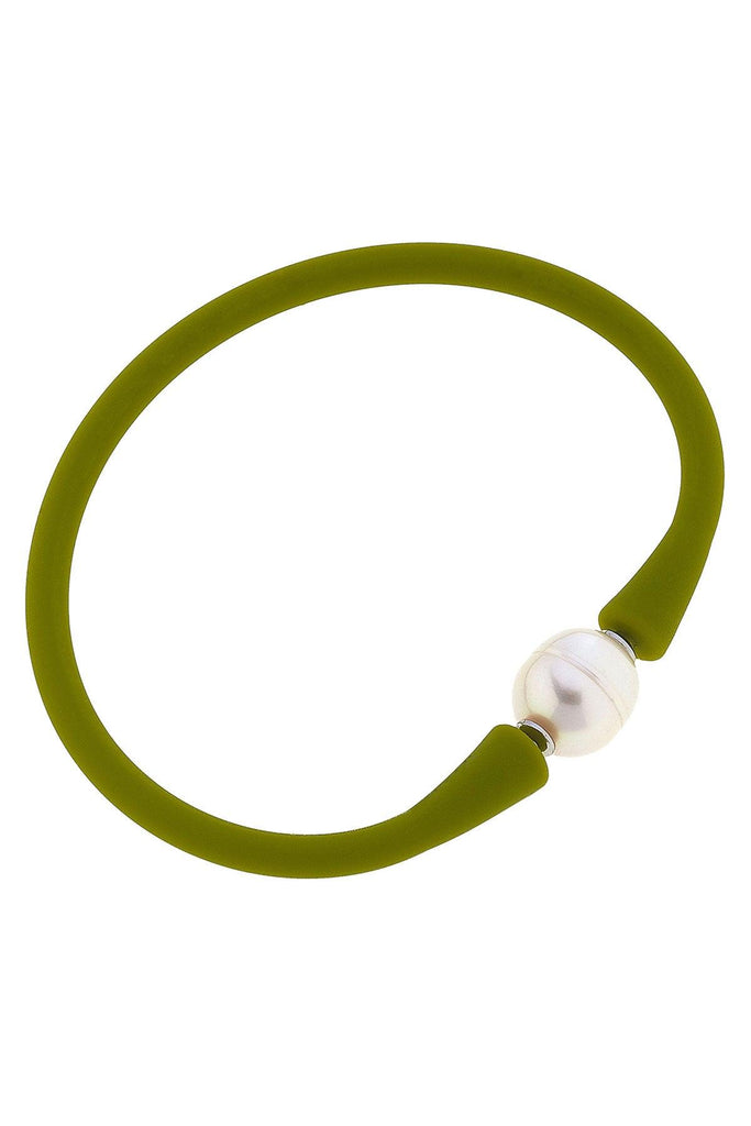Bali Freshwater Pearl Silicone Bracelet in Peridot - Canvas Style