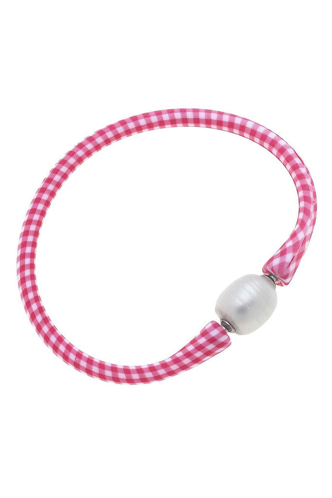 Bali Freshwater Pearl Silicone Bracelet in Pink Gingham - Canvas Style