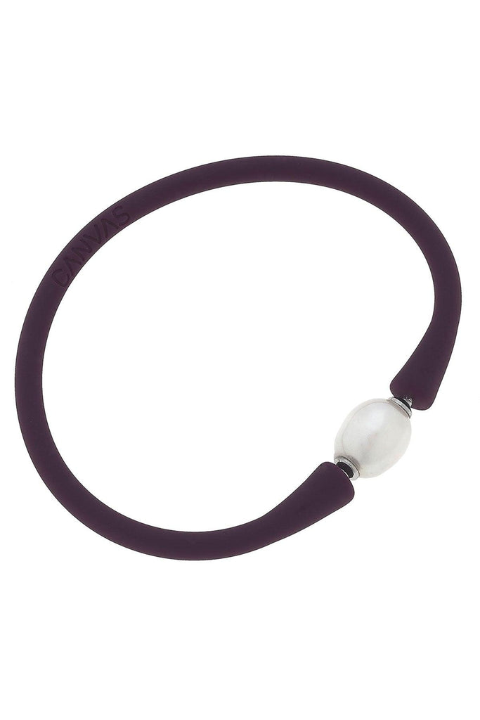 Bali Freshwater Pearl Silicone Bracelet in Plum - Canvas Style