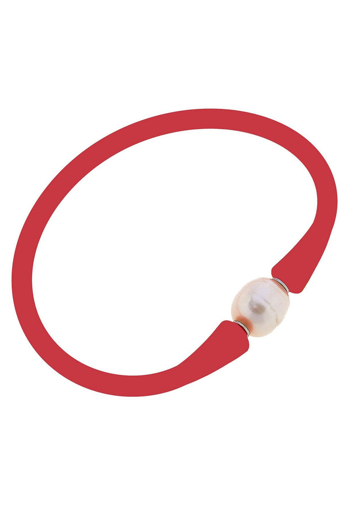 Bali Freshwater Pearl Silicone Bracelet in Red - Canvas Style