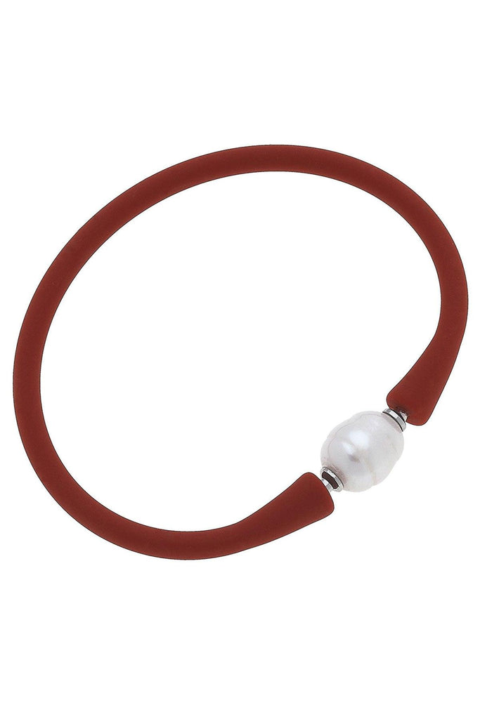 Bali Freshwater Pearl Silicone Bracelet in Rust - Canvas Style