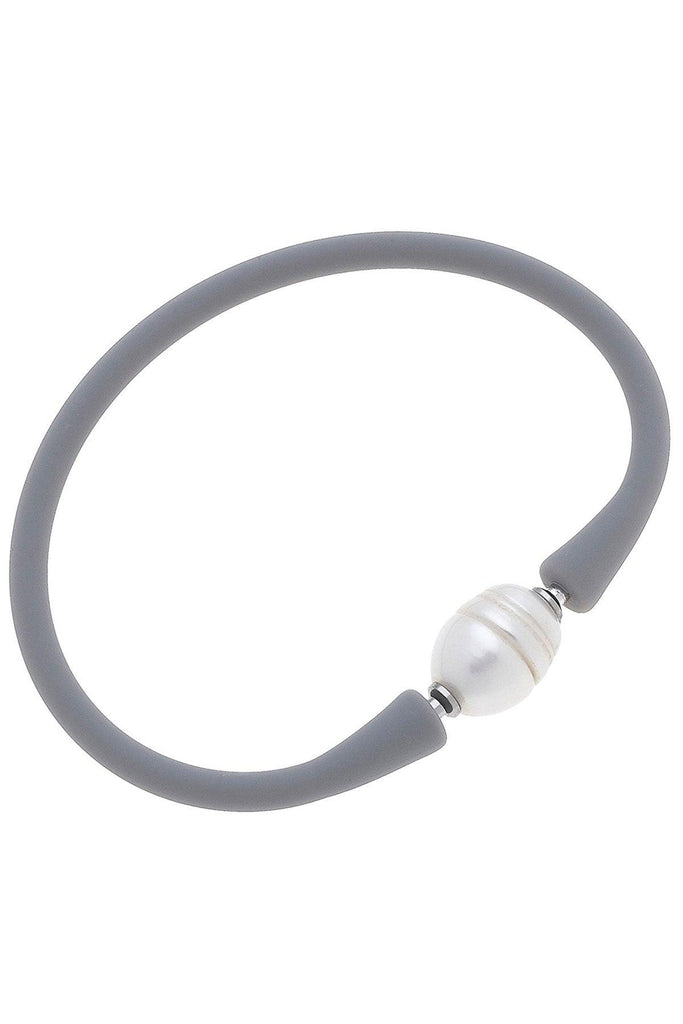 Bali Freshwater Pearl Silicone Bracelet in Steel Grey - Canvas Style