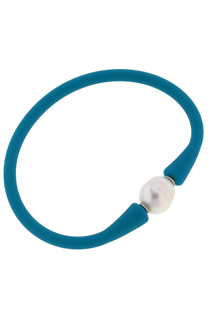 Bali Freshwater Pearl Silicone Bracelet in Teal - Canvas Style