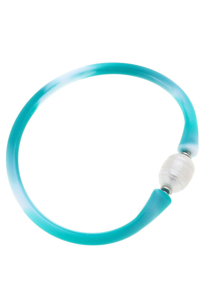 Bali Freshwater Pearl Silicone Bracelet in Tie Dye Mint - Canvas Style