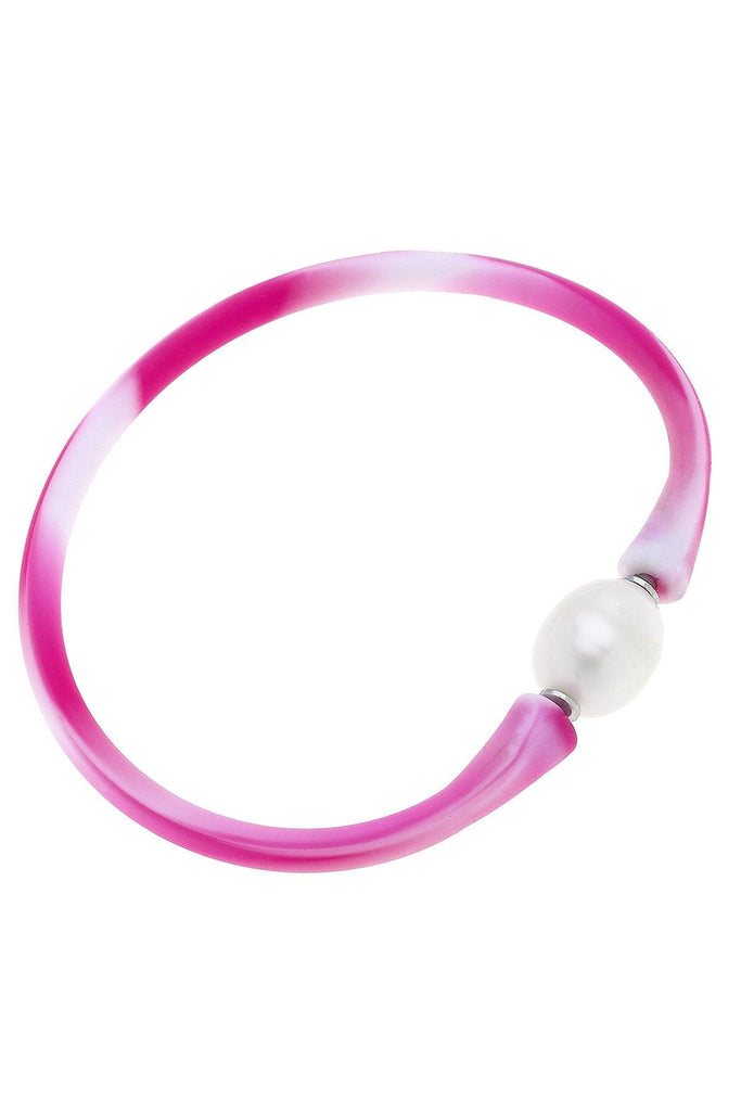 Bali Freshwater Pearl Silicone Bracelet in Tie Dye Pink - Canvas Style