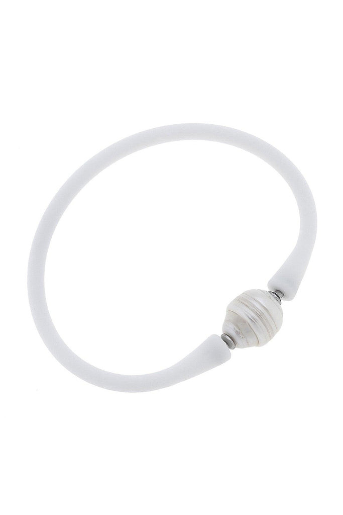 Bali Freshwater Pearl Silicone Bracelet in White - Canvas Style