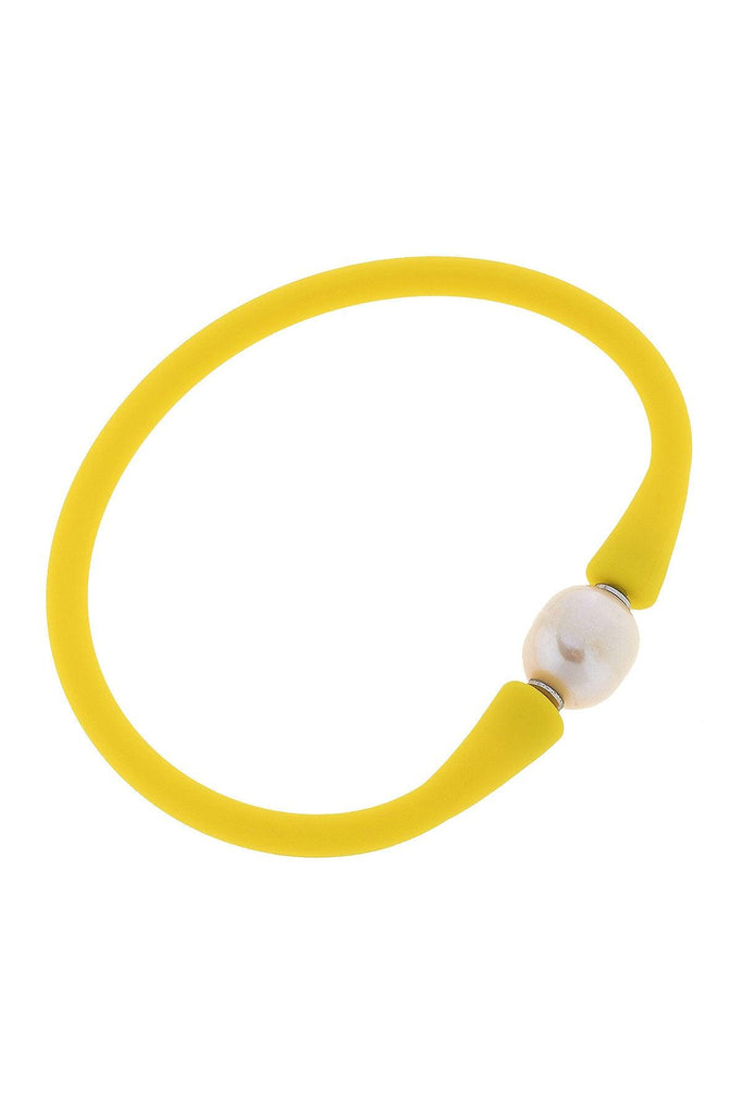 Bali Freshwater Pearl Silicone Bracelet in Yellow - Canvas Style
