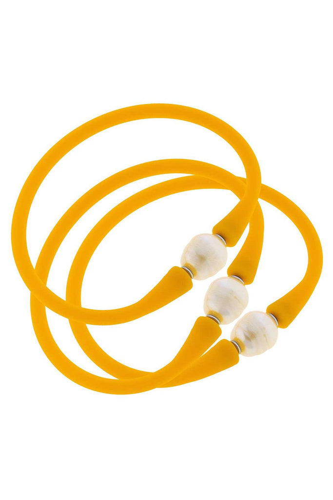 Bali Freshwater Pearl Silicone Bracelet Set of 3 in Cantaloupe - Canvas Style
