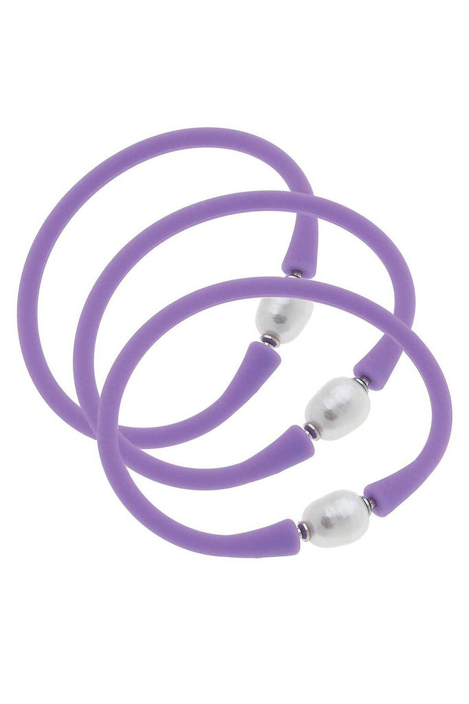 Bali Freshwater Pearl Silicone Bracelet Set of 3 in Lavender - Canvas Style