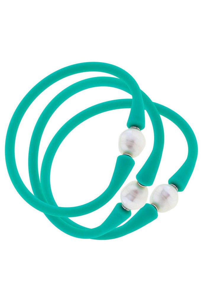 Bali Freshwater Pearl Silicone Bracelet Set of 3 in Mint - Canvas Style