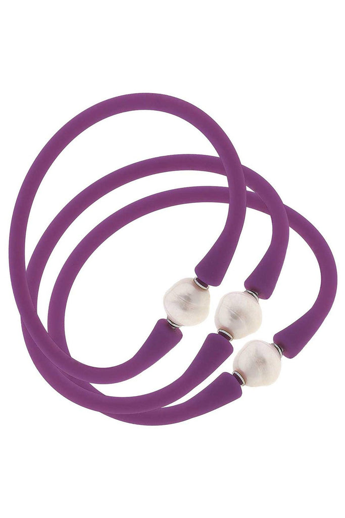 Bali Freshwater Pearl Silicone Bracelet Set of 3 in Purple - Canvas Style