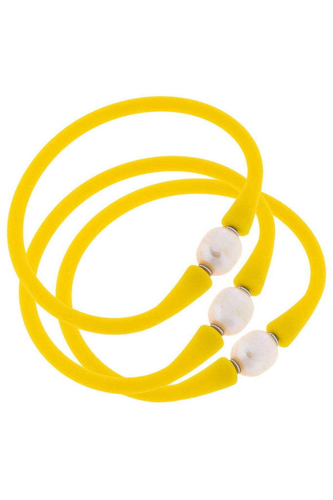 Bali Freshwater Pearl Silicone Bracelet Set of 3 in Yellow - Canvas Style