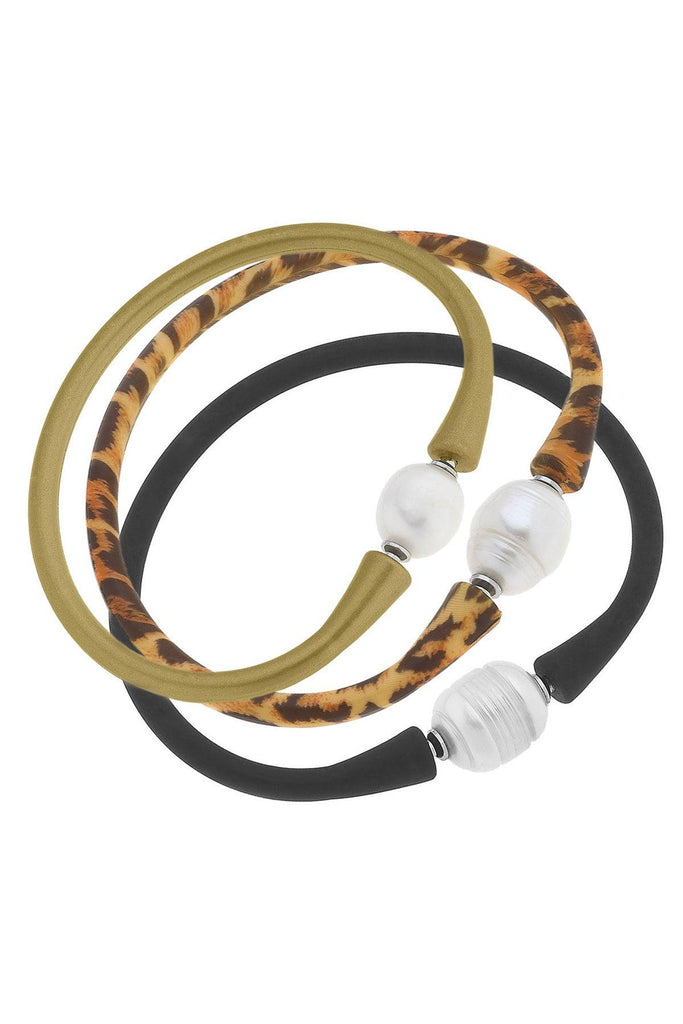Bali Freshwater Pearl Silicone Leopard Bracelet Set of 3 - Canvas Style