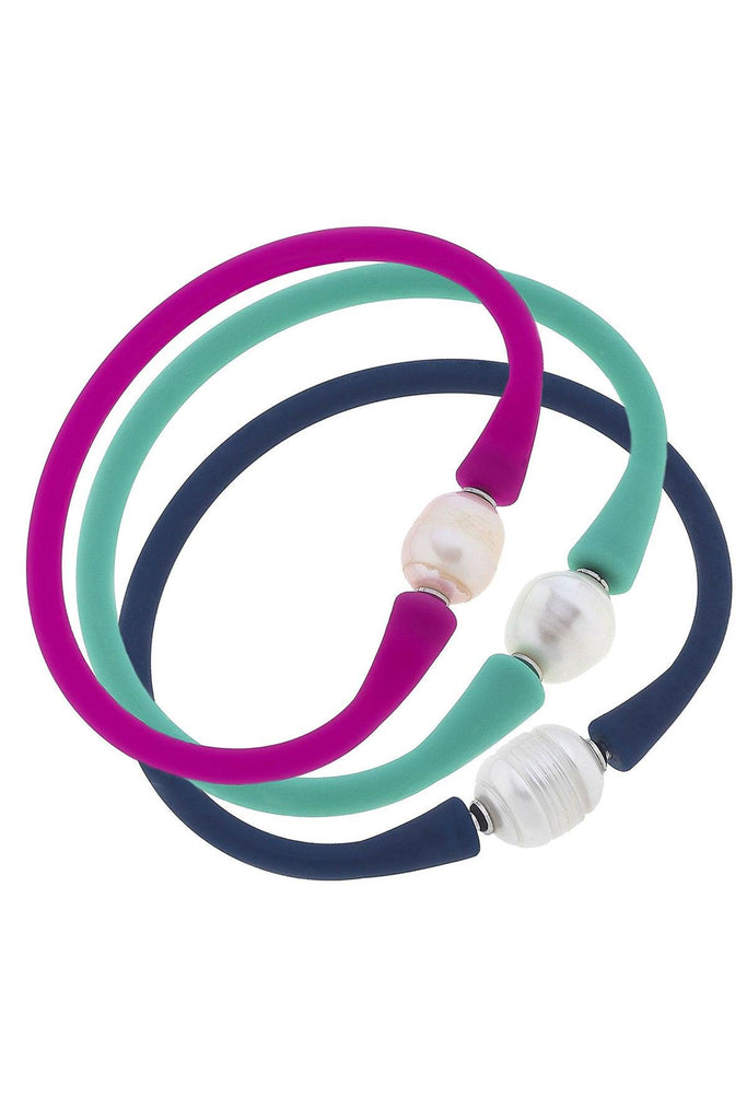 Bali Freshwater Pearl Silicone Tropical Bracelet Set of 3 - Canvas Style