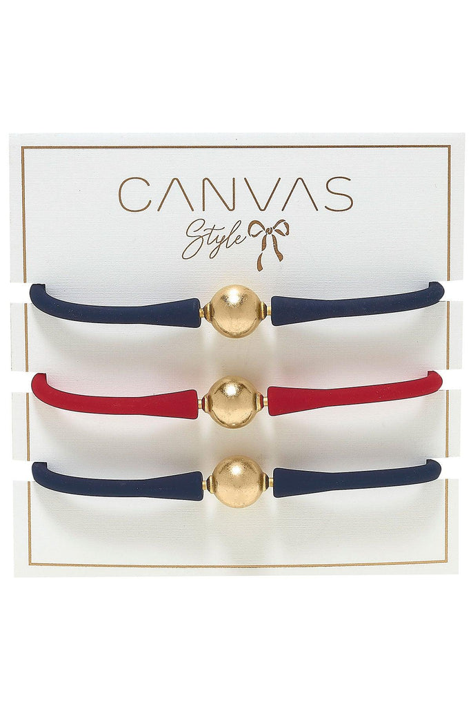Bali Game Day 24K Gold Bracelet Set of 3 in Navy & Red - Canvas Style