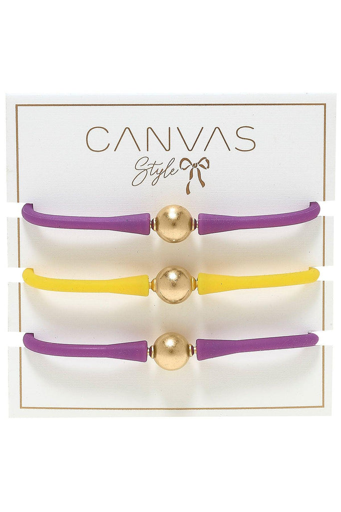 Bali Game Day 24K Gold Bracelet Set of 3 in Purple & Yellow - Canvas Style