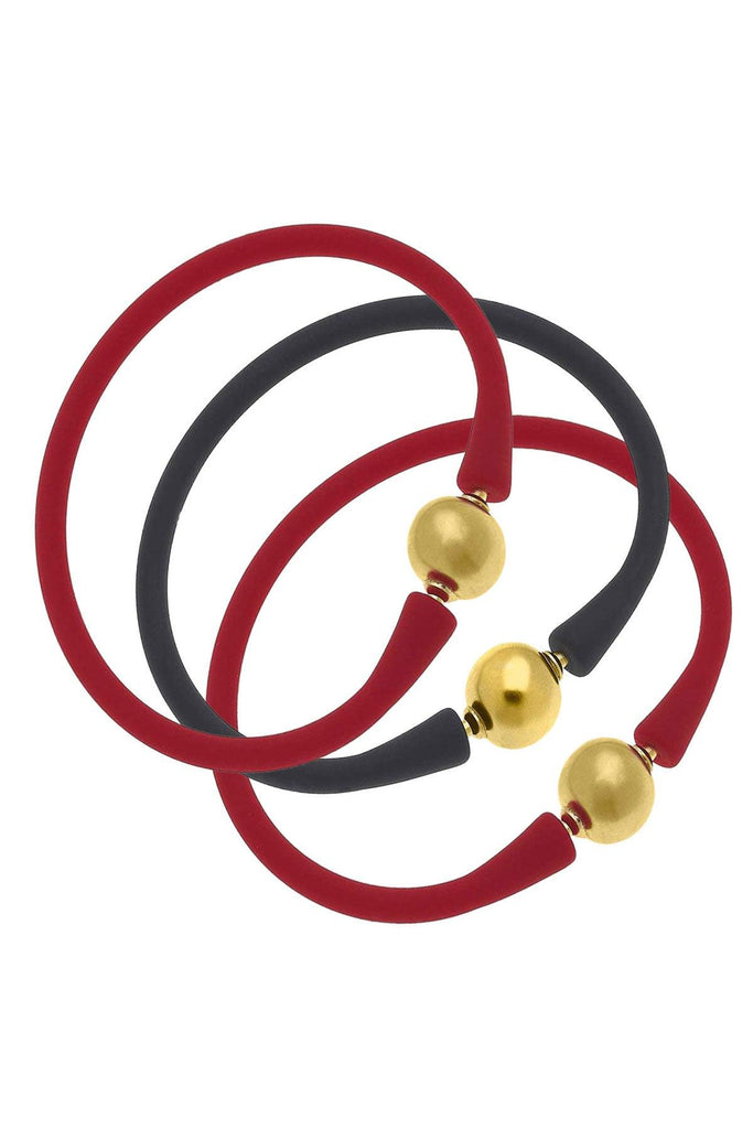 Bali Game Day 24K Gold Bracelet Set of 3 in Red & Black - Canvas Style