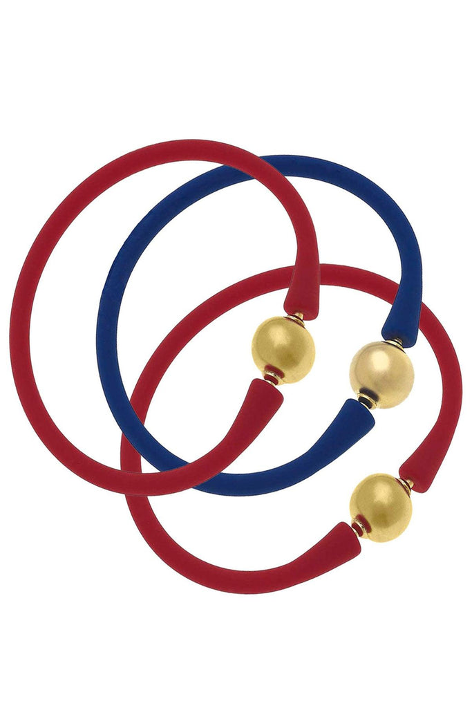 Bali Game Day 24K Gold Bracelet Set of 3 in Red & Royal Blue - Canvas Style