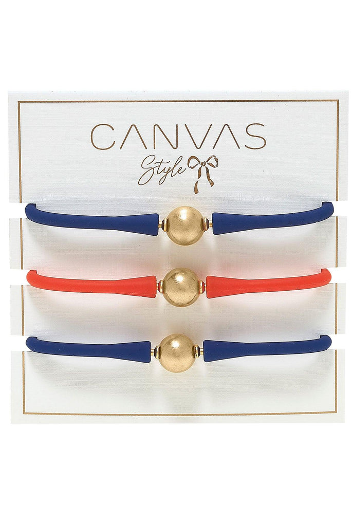 Bali Game Day 24K Gold Bracelet Set of 3 in Royal Blue & Orange - Canvas Style