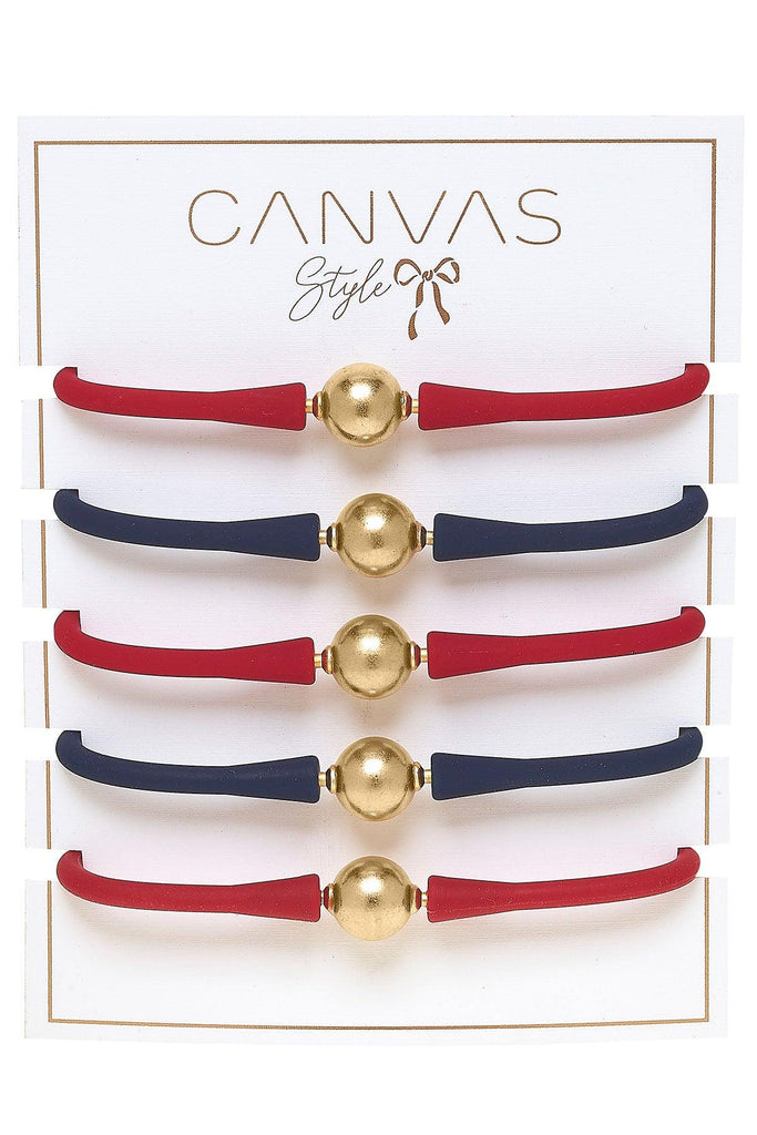 Bali Game Day 24K Gold Bracelet Set of 5 in Navy & Red - Canvas Style