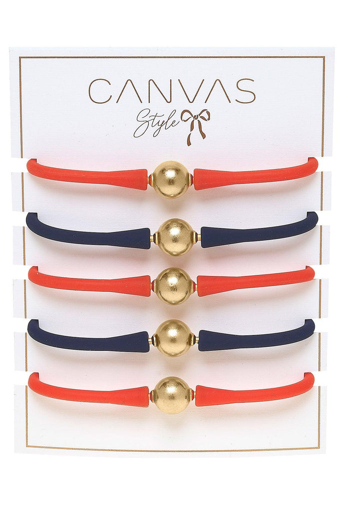 Bali Game Day 24K Gold Bracelet Set of 5 in Orange & Navy - Canvas Style