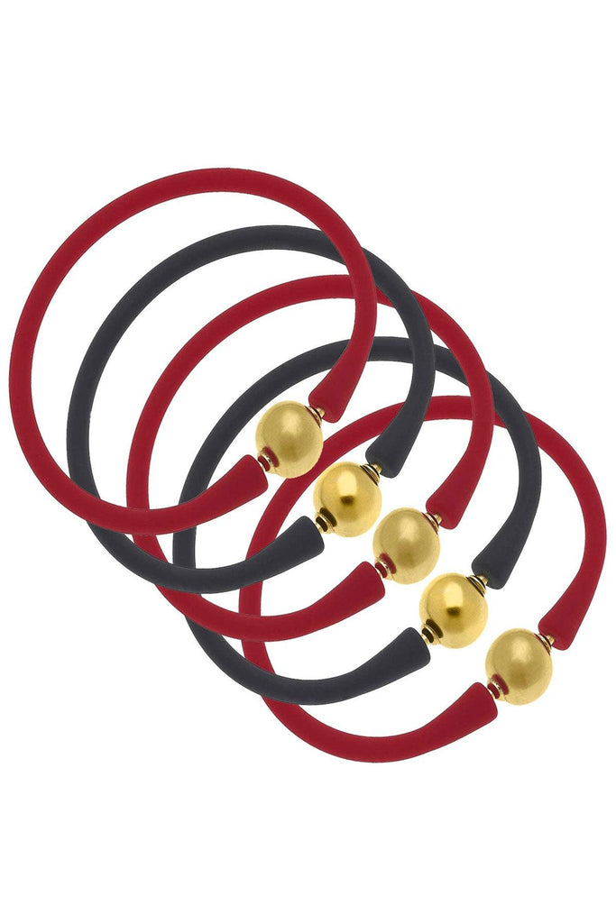 Bali Game Day 24K Gold Bracelet Set of 5 in Red & Black - Canvas Style