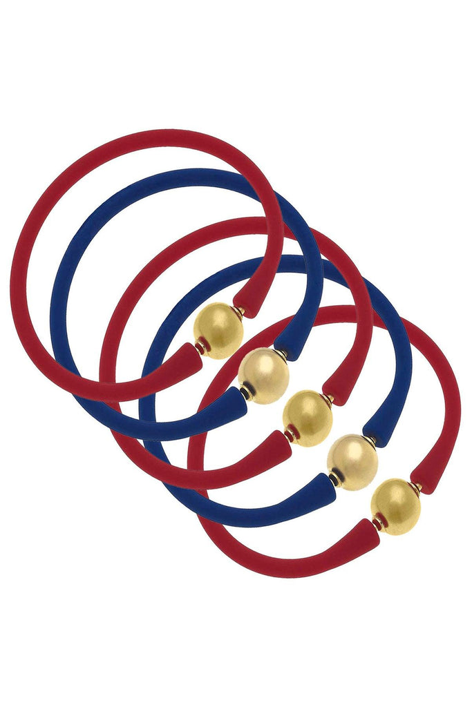 Bali Game Day 24K Gold Bracelet Set of 5 in Red & Royal Blue - Canvas Style