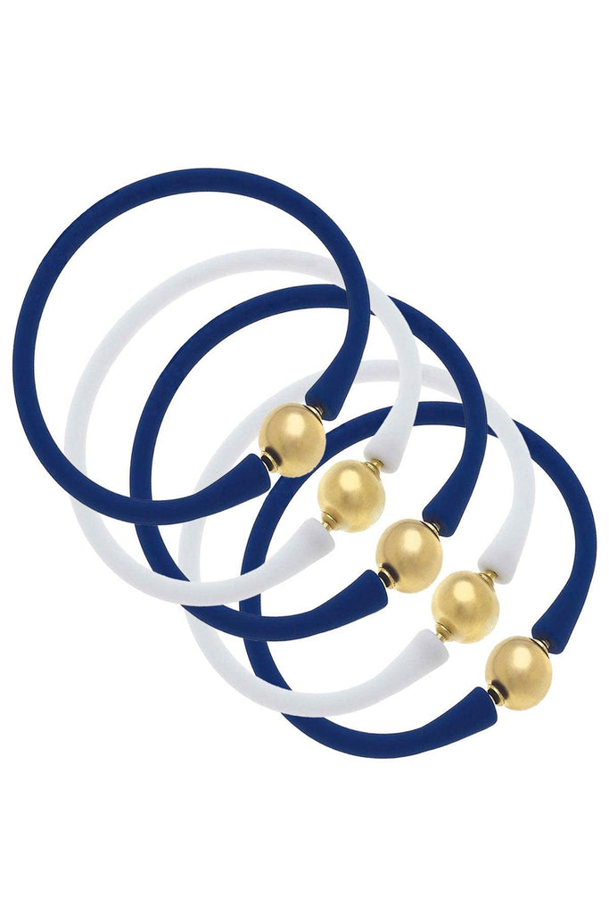 Bali Game Day 24K Gold Bracelet Set of 5 in Royal Blue & White - Canvas Style