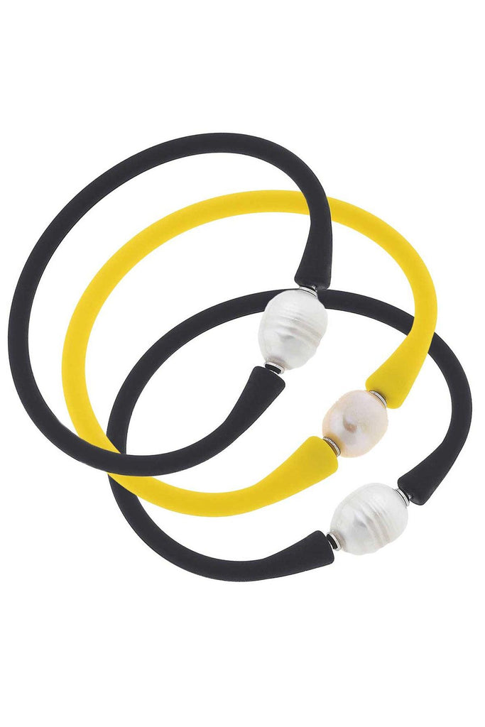Bali Game Day Bracelet Set of 3 in Black & Yellow - Canvas Style