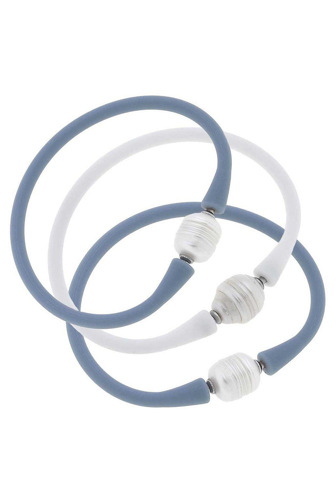 Bali Game Day Bracelet Set of 3 in Blue Grey & White - Canvas Style