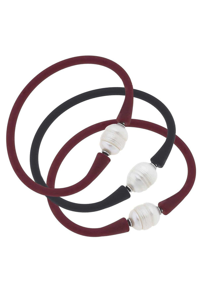 Bali Game Day Bracelet Set of 3 in Maroon & Black - Canvas Style