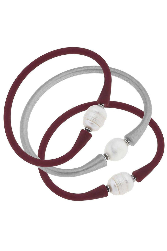 Bali Game Day Bracelet Set of 3 in Maroon & Silver - Canvas Style