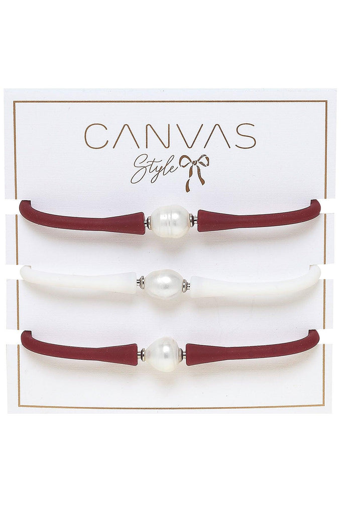 Bali Game Day Bracelet Set of 3 in Maroon & White - Canvas Style