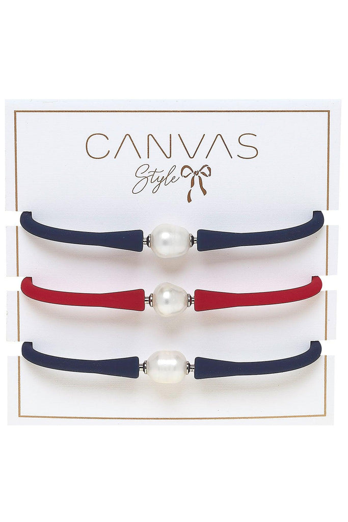 Bali Game Day Bracelet Set of 3 in Navy & Red - Canvas Style