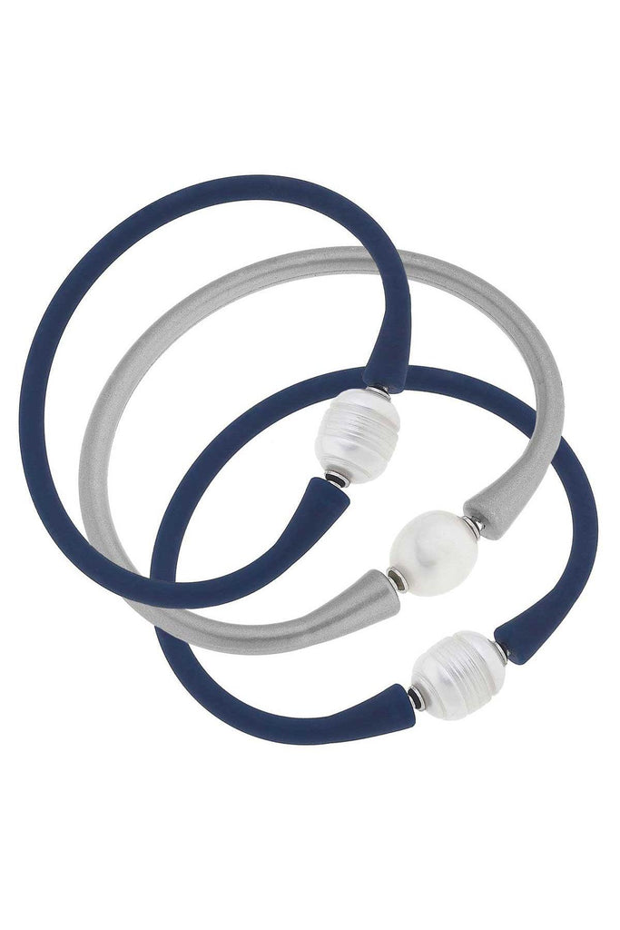 Bali Game Day Bracelet Set of 3 in Navy & Silver - Canvas Style