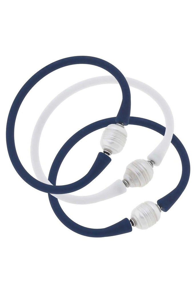 Bali Game Day Bracelet Set of 3 in Navy & White - Canvas Style