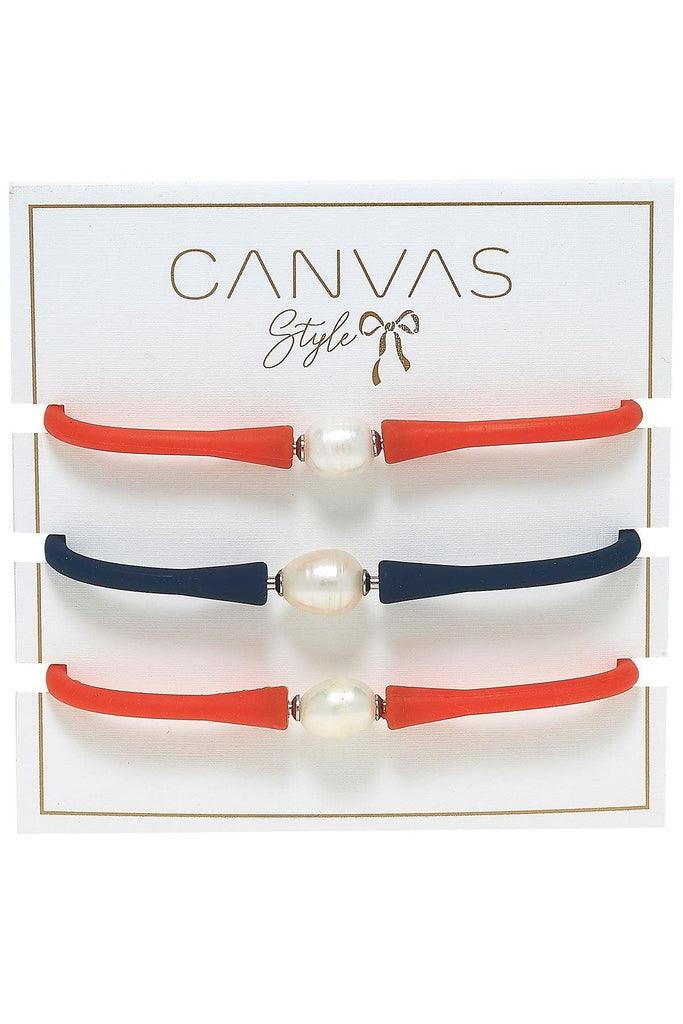 Bali Game Day Bracelet Set of 3 in Orange & Navy - Canvas Style