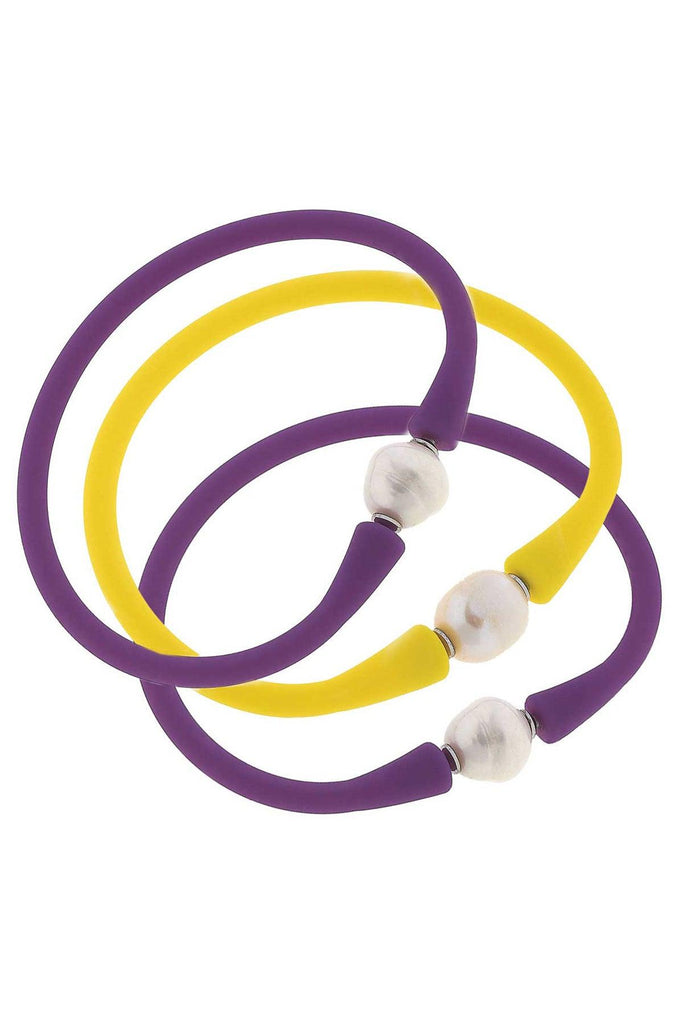 Bali Game Day Bracelet Set of 3 in Purple & Yellow - Canvas Style