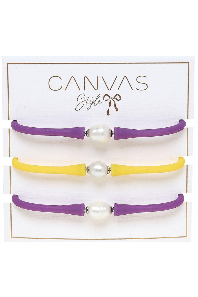 Bali Game Day Bracelet Set of 3 in Purple & Yellow - Canvas Style
