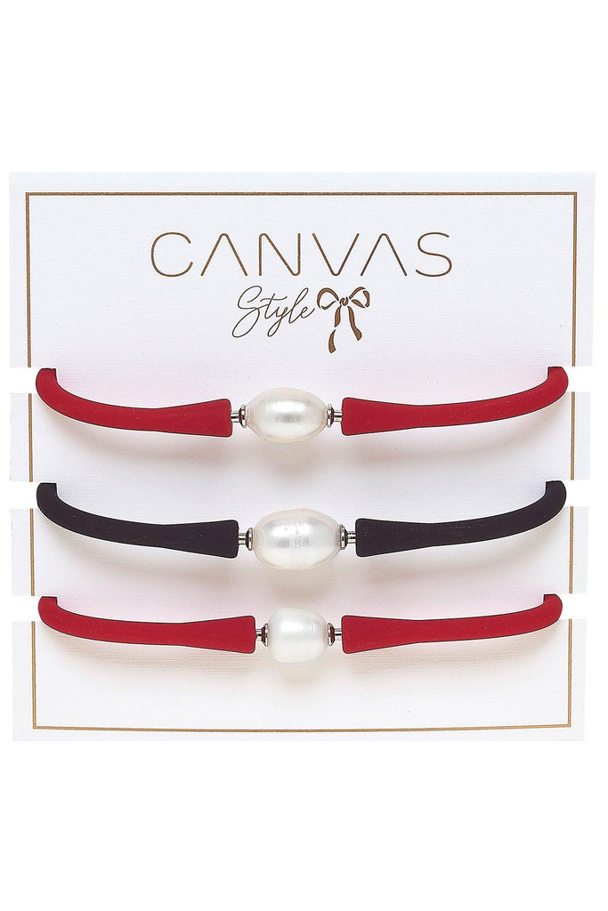 Bali Game Day Bracelet Set of 3 in Red & Black - Canvas Style