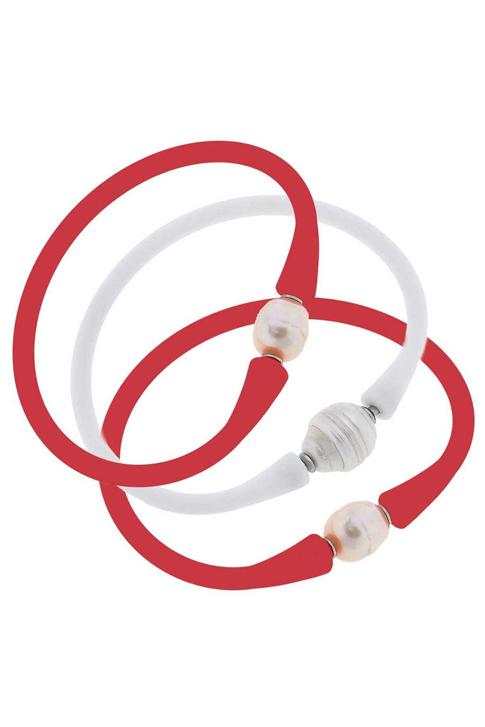 Bali Game Day Bracelet Set of 3 in Red & White - Canvas Style