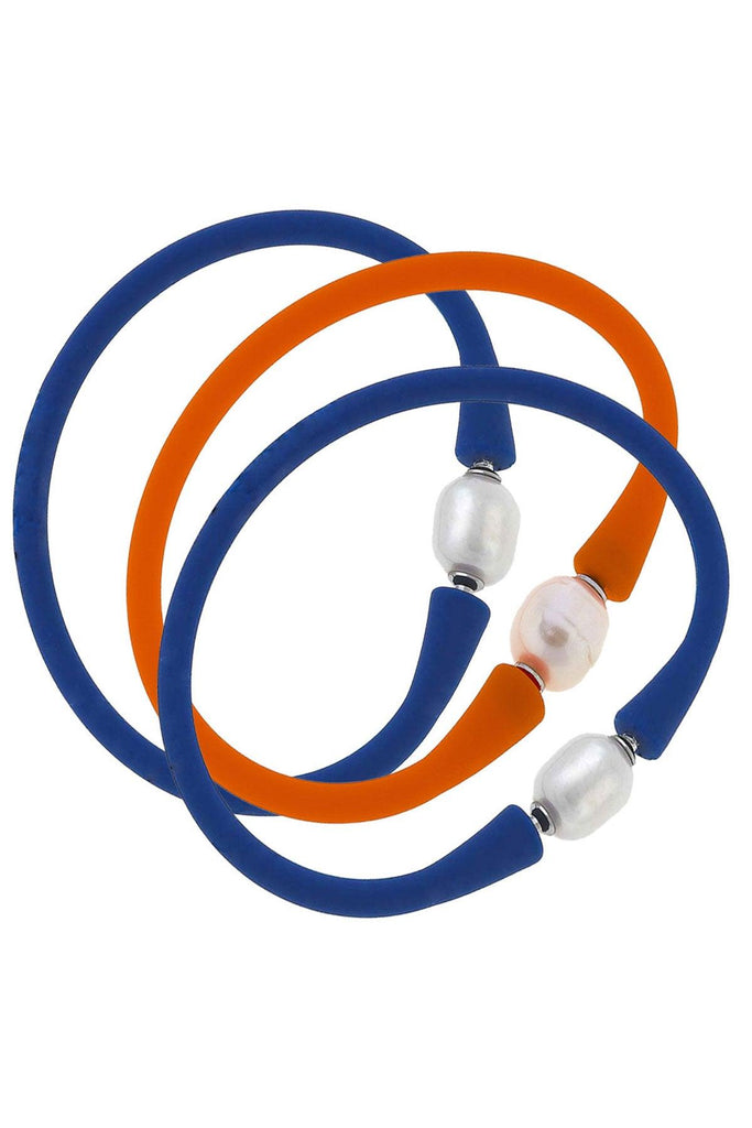 Bali Game Day Freshwater Pearl Bracelet Set of 3 in Royal Blue & Orange - Canvas Style