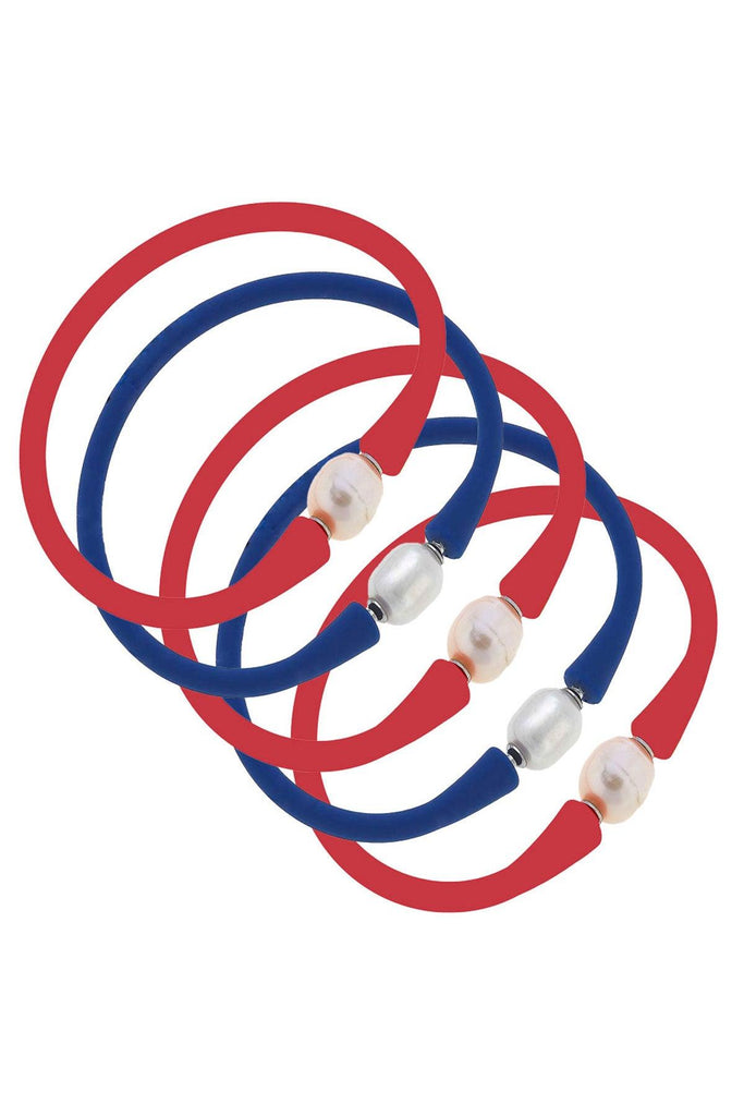Bali Game Day Freshwater Pearl Bracelet Set of 5 in Red & Royal Blue - Canvas Style