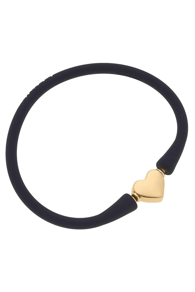 Bali Heart Bead Silicone Bracelet in Black - Canvas Style