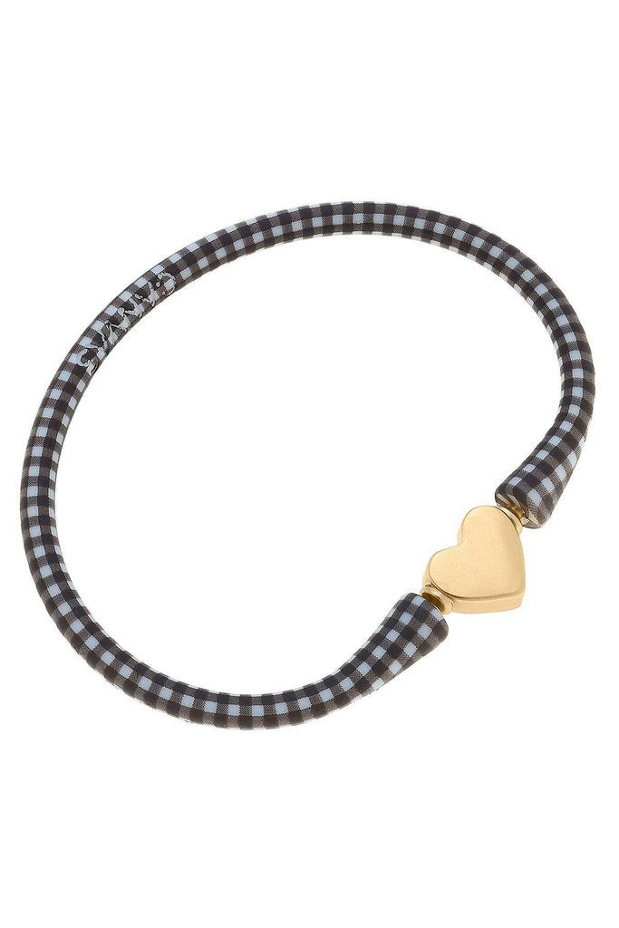 Bali Heart Bead Silicone Bracelet in Black Gingham - Canvas Style