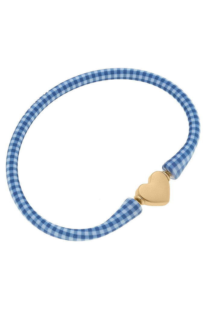 Bali Heart Bead Silicone Bracelet in Blue Gingham - Canvas Style