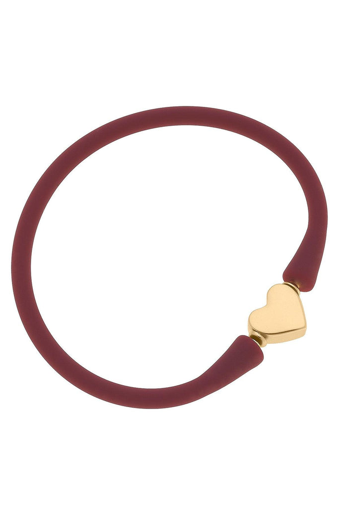 Bali Heart Bead Silicone Bracelet in Burgundy - Canvas Style